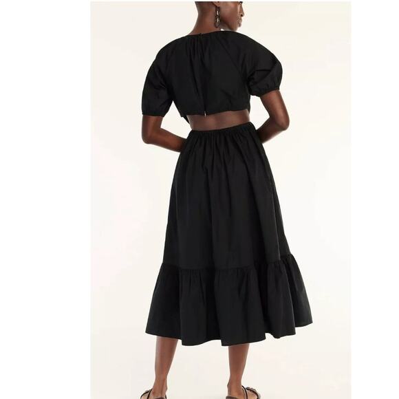 NWT JCREW Side-Cutout Cotton Poplin Dress $148 SIZE 4 Black Midi - Picture 2 of 4